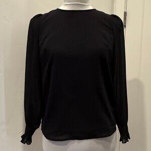 J. Crew Petite Black Long-sleeve top with smocked cuffs